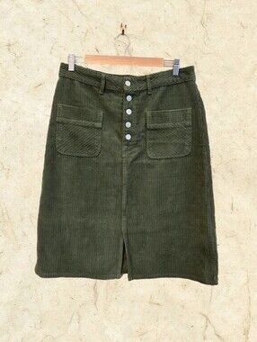 Pilcro & The Letterpress Womens Corduroy Green Skirt Sz 10 Petite Button Front